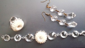 Armband, ring, halsband glasprismor